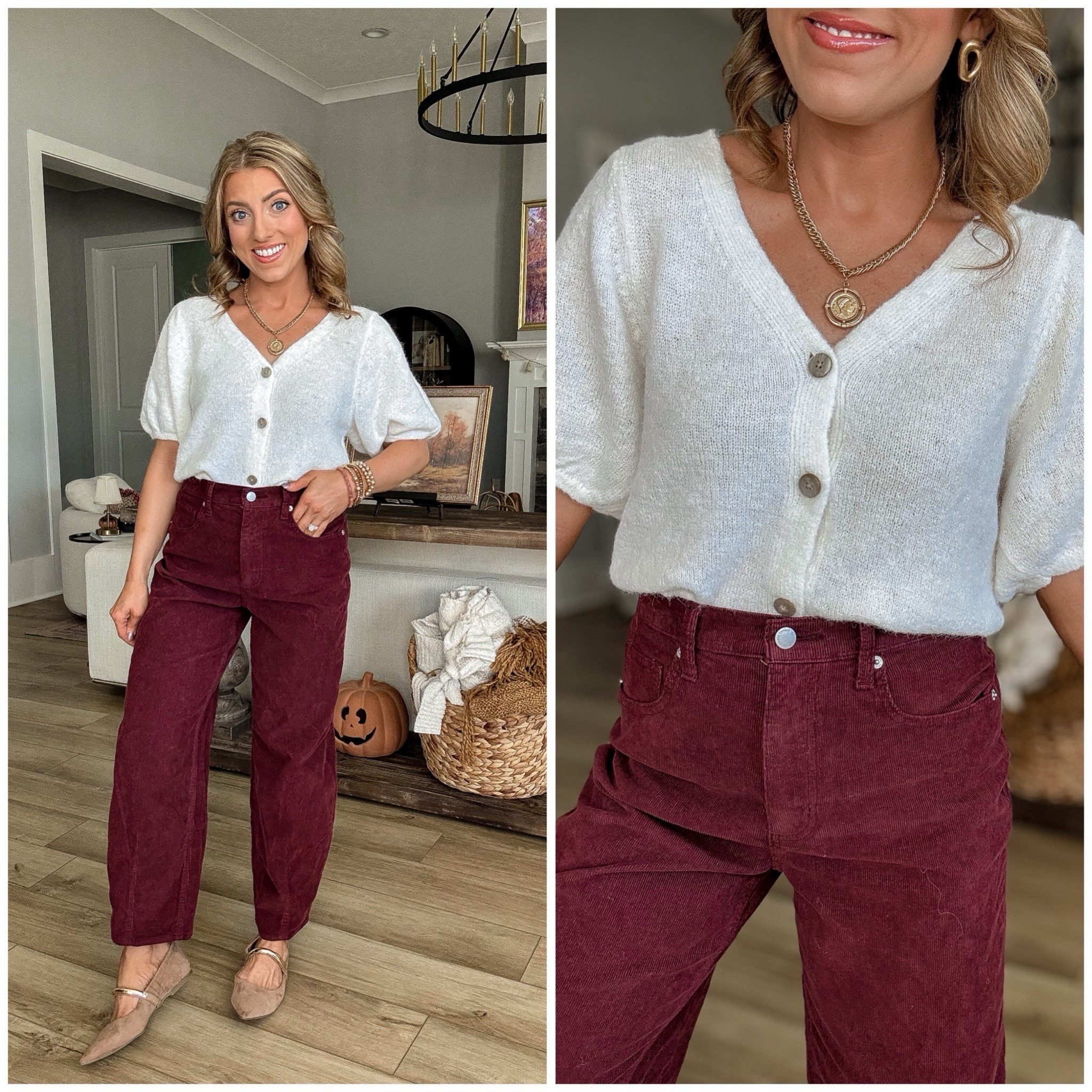 🍁 Target Fall Outfit Find! 🍁
These new $35 corduroy barrel jeans from Target are such a fall must-have! I love this deep burgundy color — it adds the perfect pop to your neutral wardrobe and pairs beautifully with this soft button cardigan top. Both pieces are comfy, flattering, and easy to mix and match all season long.

Perfect for a casual fall day or Thanksgiving look that feels elevated but effortless. 🤎✨

Shop this cozy Target style outfit on my LTK!

#TargetStyle #TargetFashion #TargetFinds #LTKFall #LTKTarget #FallOutfitIdeas #AffordableFashion #FallStyle #TargetOOTD #CorduroyPants #BarrelJeans #ThanksgivingOutfit
