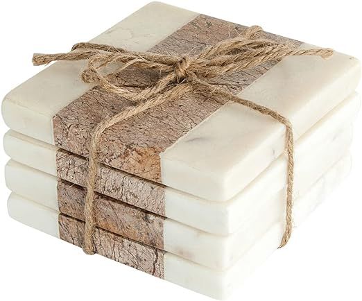 Creative Co-Op Square Marble Coasters with Jute String (Set of 4 Pieces) Glasses and Bar Tools, B... | Amazon (US)
