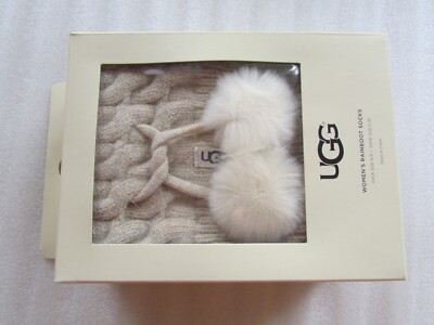 UGG Socks Rainboot Tall Pom Pom Cable Knit Cream New | eBay US