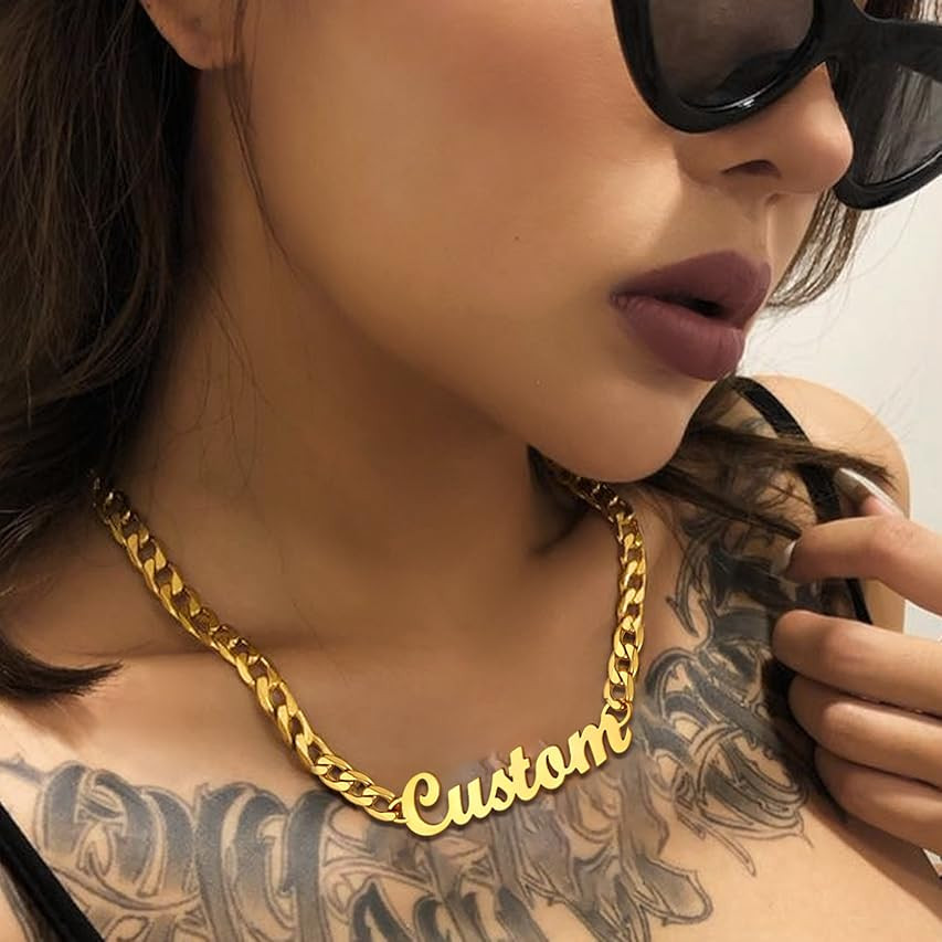 Flowshey Name Necklace Personalized 18K Gold Custom Gift Plated Nameplate Customized Jewelry for Wom | Amazon (US)