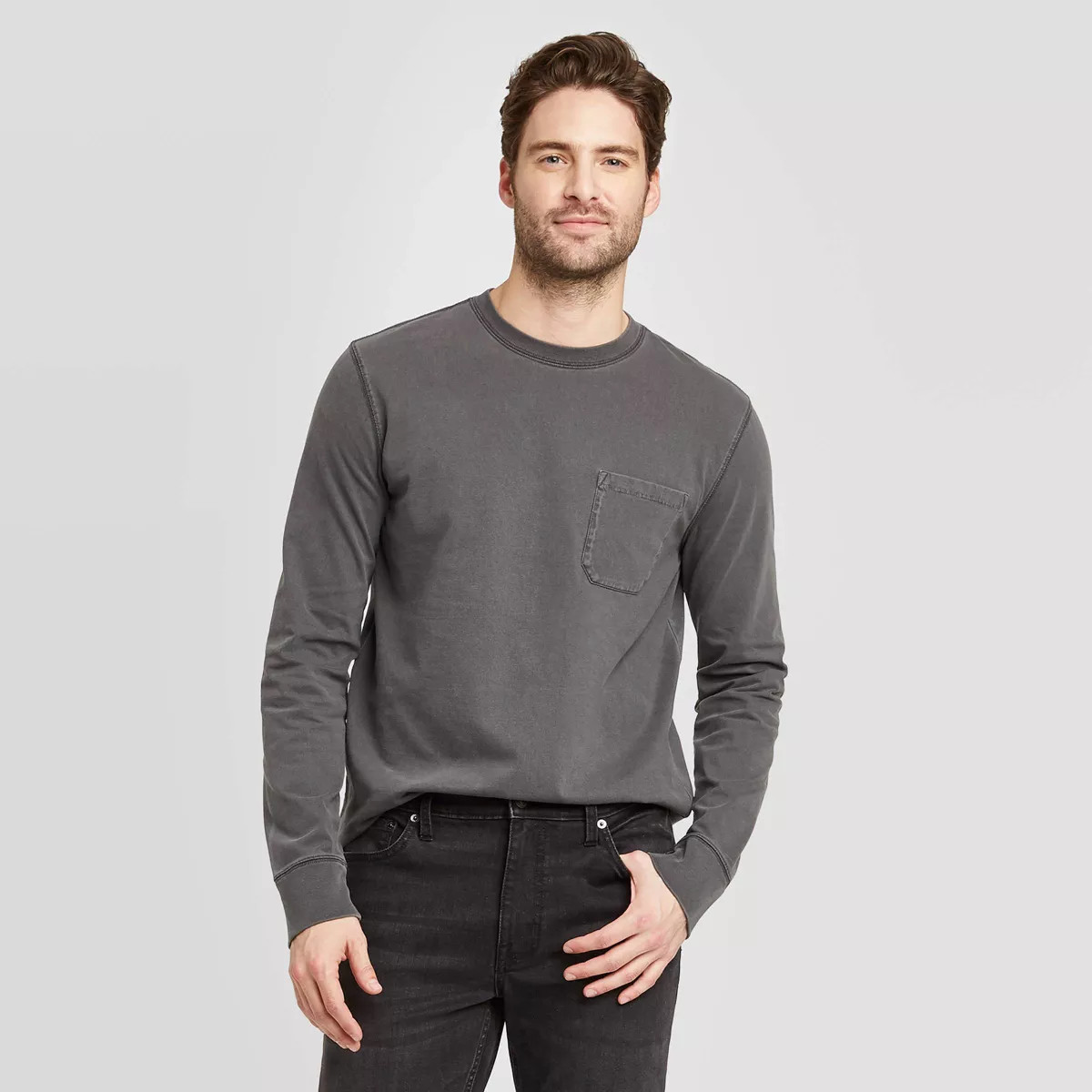Men's Long Sleeve Garment Dyed Pocket T-Shirt - Goodfellow & Co™ | Target