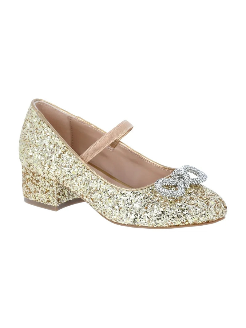 Wonder Nation Little Girls & Big Girls Rhinestone Bow Dress Heel Shoes | Walmart (US)