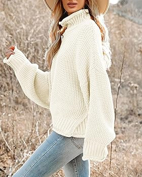 Saodimallsu Womens Turtleneck Oversized Sweaters Batwing Long Sleeve Pullover Loose Chunky Knit J... | Amazon (US)