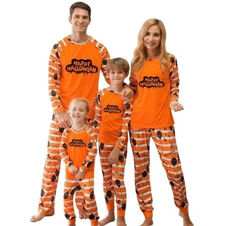 URMAGIC Halloween Themed Family Pajamas Set Monogram Print Long Sleeve Striped Pants Pajamas Matching Set | Walmart (US)