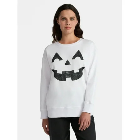 Women's Halloween Good Face Graphic Fleece Sweatshirt from Way to Celebrate, Sizes S-3XL | Walmart (US)