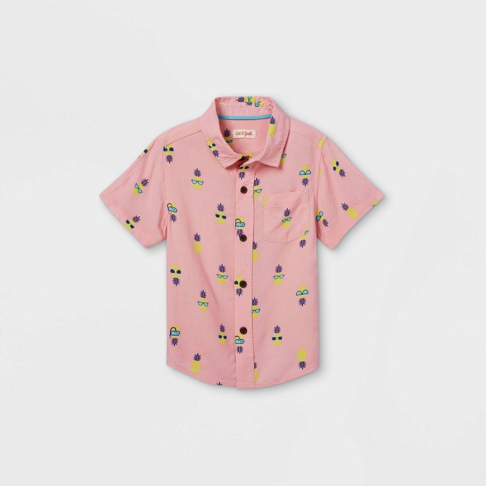Toddler Boys' Pineapple Print Challis Woven Short Sleeve Button-Down Shirt - Cat & Jack™ | Target