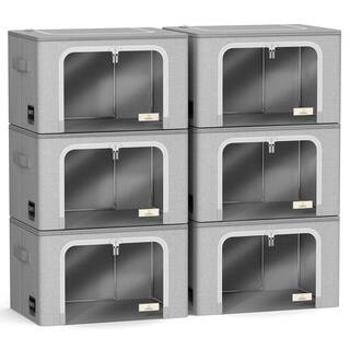 Storage Bins, Stackable and Foldable Clothes Organizer Bags, Gray 17 in. x 13 in. Polyester Decorative Box Set of 6 | The Home Depot
