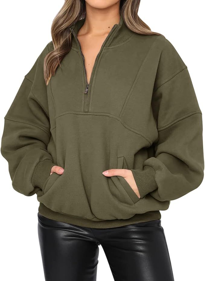 KIKIBERRY Womens Half Zip Up V Neck Long Sleeve Casual Sweatshirt Tops with Pockets | Amazon (US)