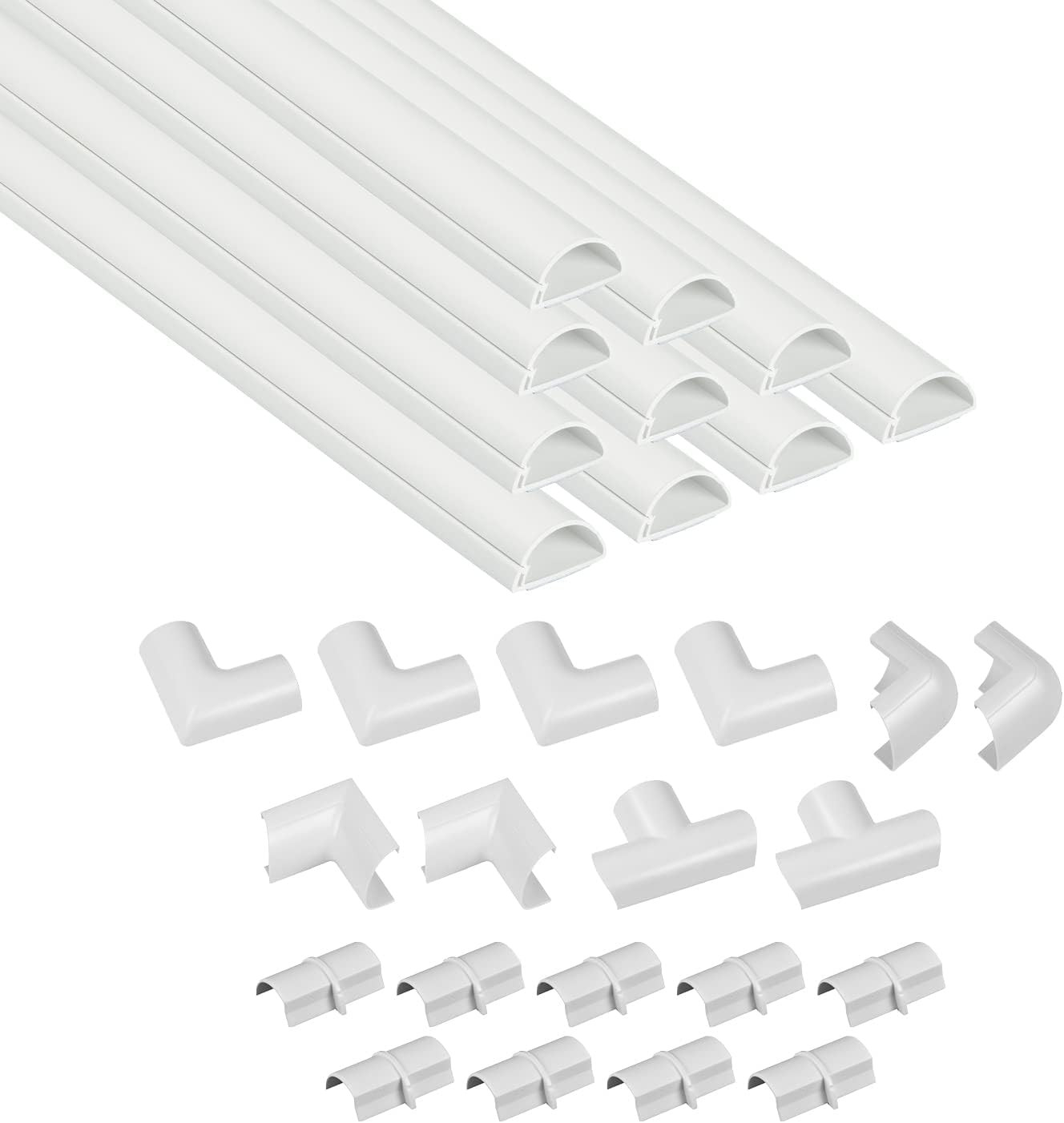 D-Line 157in Cord Cover Kit, Self-Adhesive Wire Hiders, Paintable Cable Raceway to Hide Wires on Wall, Electrical Cable Management - 10x 15.7 Lengths & 19 Accessories - 1.18" (W) x 0.59" (H) - White | Amazon (US)