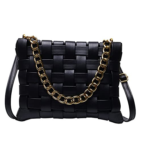 YP Woven Crossbody Bag Shoulder Purses for Women Pu Leather Shoulder Handbags Envelope Purses with Chain Strap (B-Black) | Amazon (US)