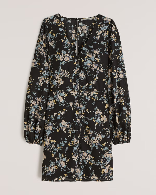 Long-Sleeve Button-Through Mini Dress | Abercrombie & Fitch (US)