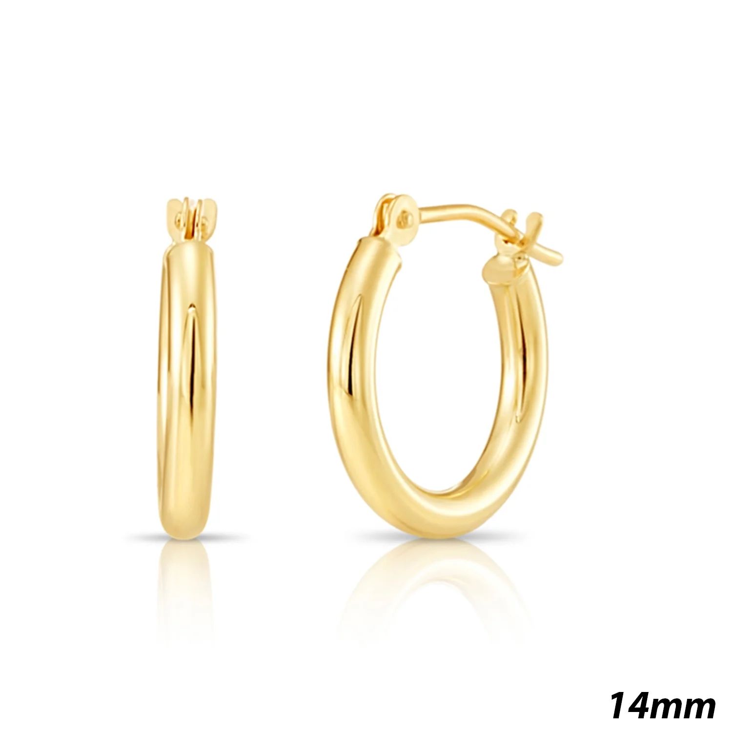 Tilo Jewelry 14k Yellow Gold Classic Polished Round Gold Hoop Earrings (14mm) for Girls | Walmart (US)