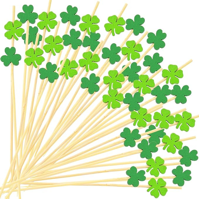 100Pcs Shamrock Cocktail Picks, St.Patrick's Day Green Shamrock Bamboo Toothpicks Cocktail Sticks... | Amazon (US)