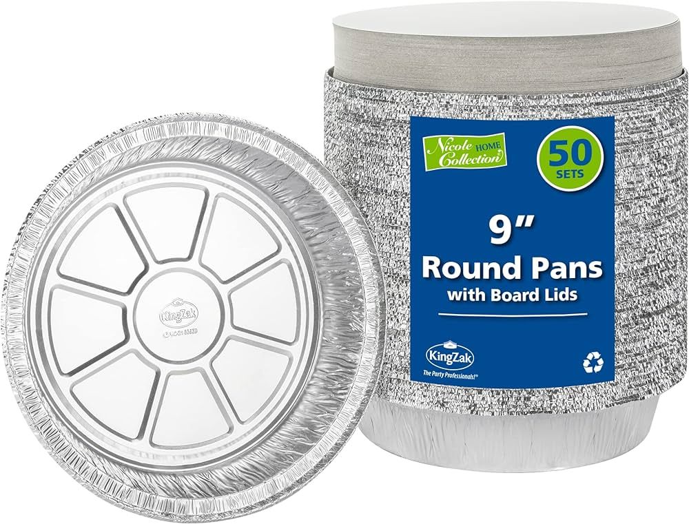 Nicole Home Collection Aluminum Pans 9” Round Disposable Foil Pans With Lids (50 Pack) – 9 In... | Amazon (US)