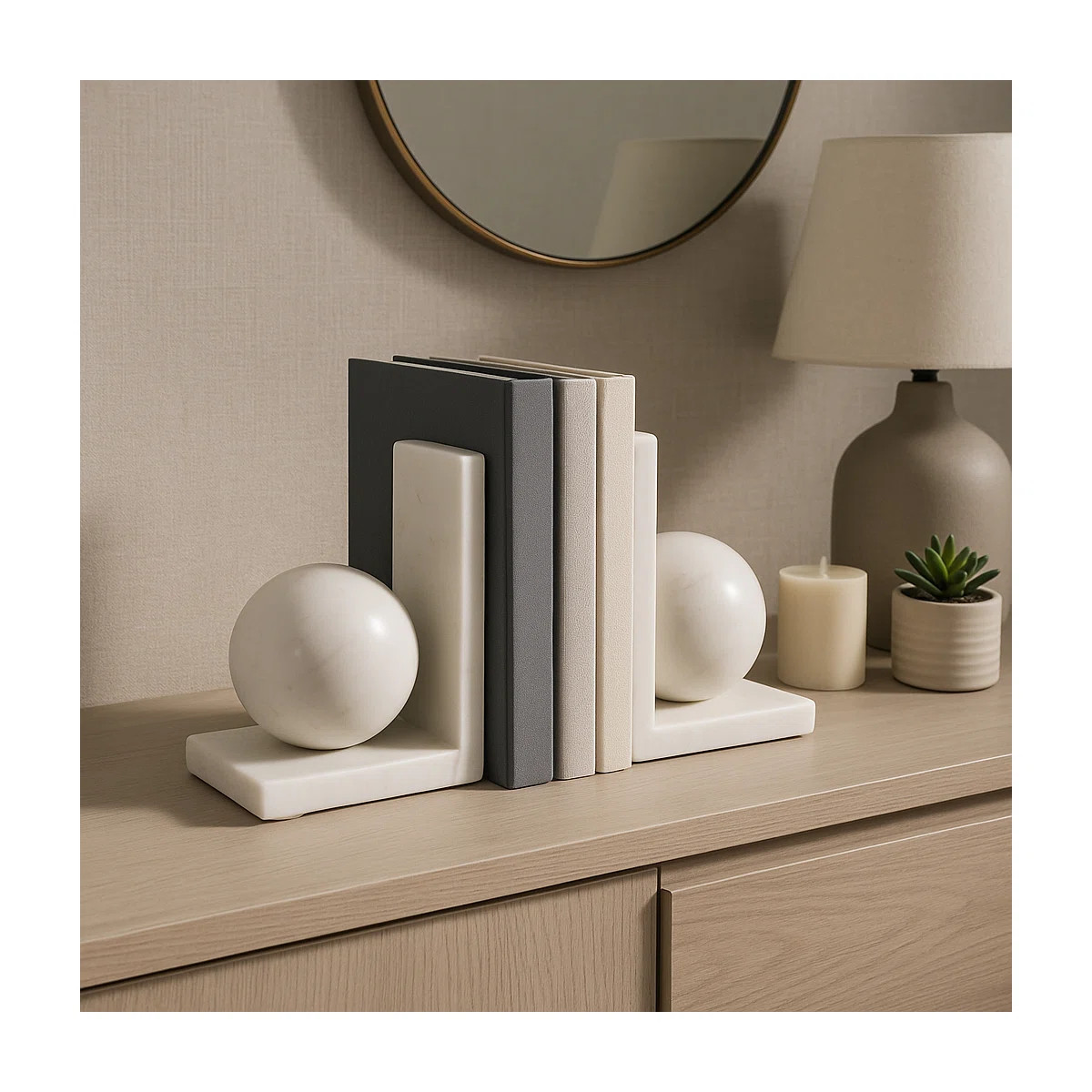Aldarondo Decorative Marble Orb Bookends for Home Decor Modern Sculptural Book End for Bookshelf ... | Wayfair North America