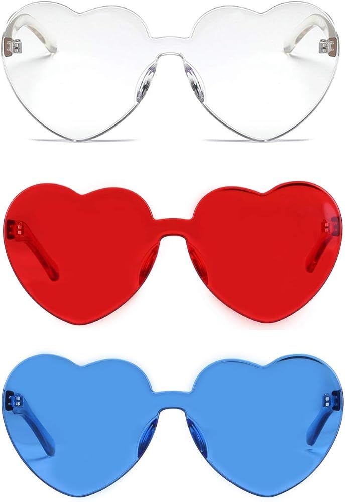 One Piece Heart Shaped Rimless Sunglasses Transparent Candy Color Eyewear | Amazon (US)