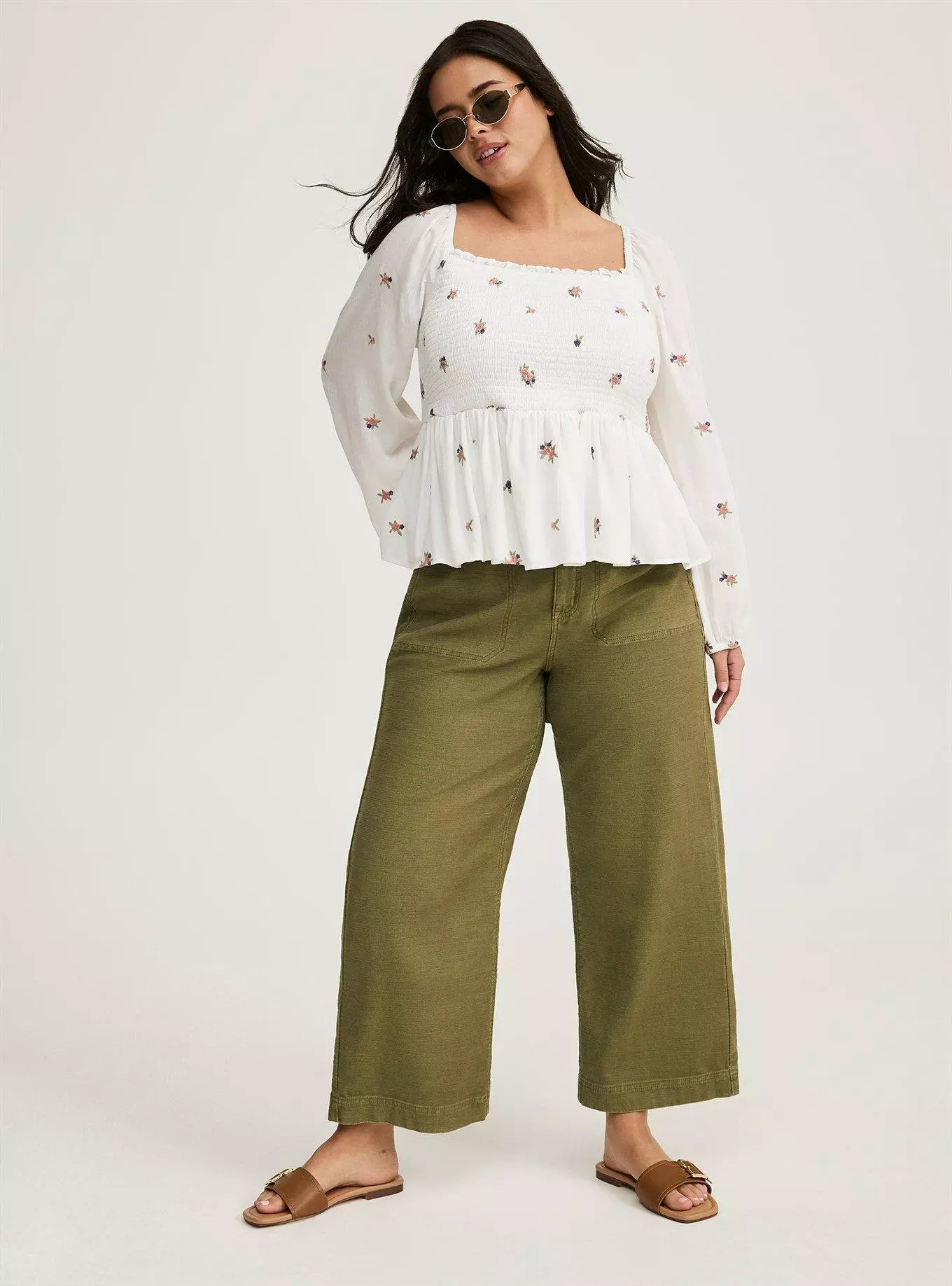 Embroidered Smocked Crop Blouse | Torrid (US & Canada)