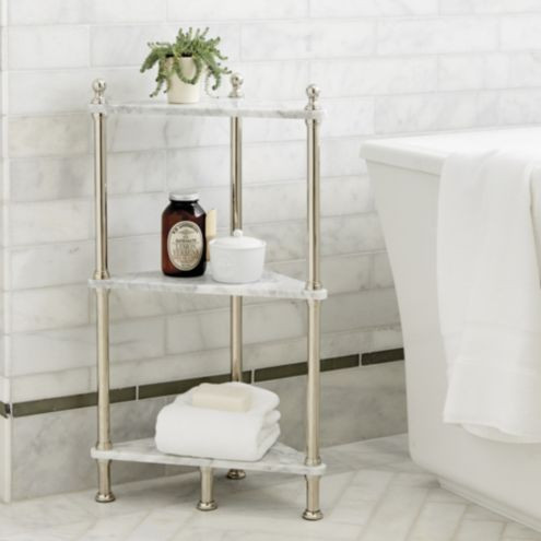 Marble Corner Shelf with 3 Tiers & Stainless Steel Posts for Bath Essentials | Ballard Designs, Inc.