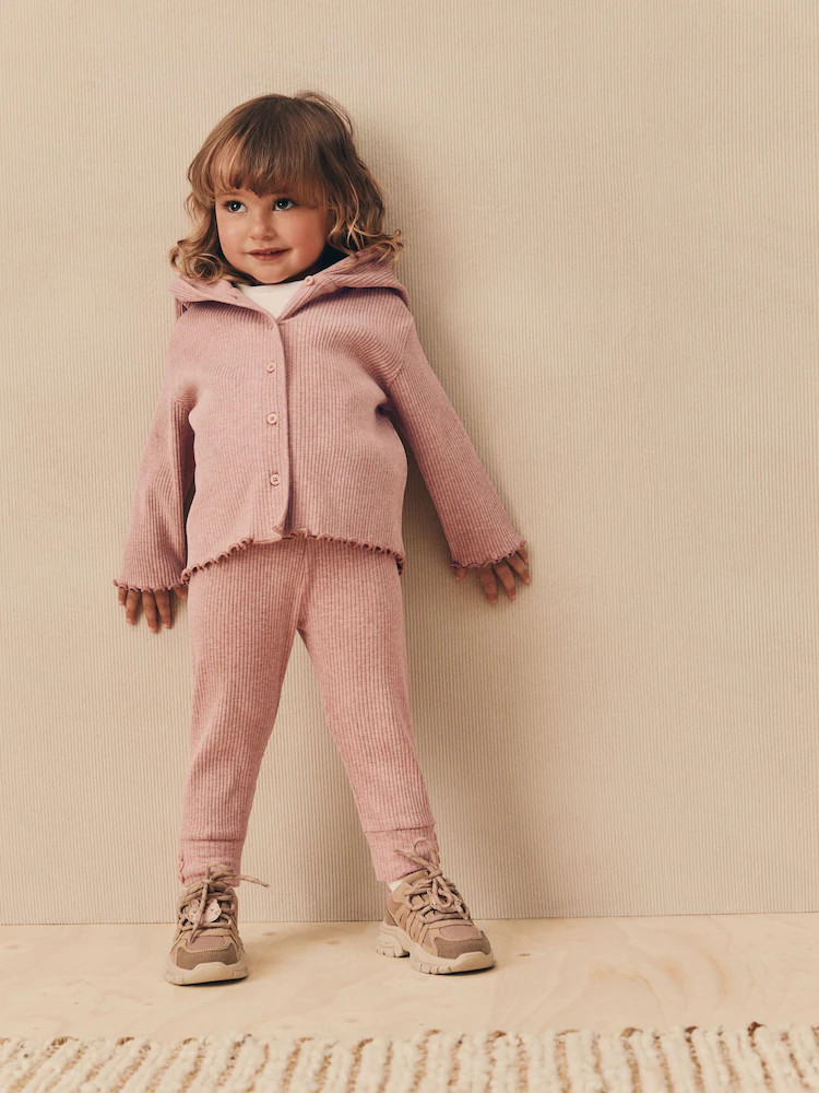 Light Pink Ribbed Hooded Cardigan and Leggings Set (3mths-7yrs) | Next US