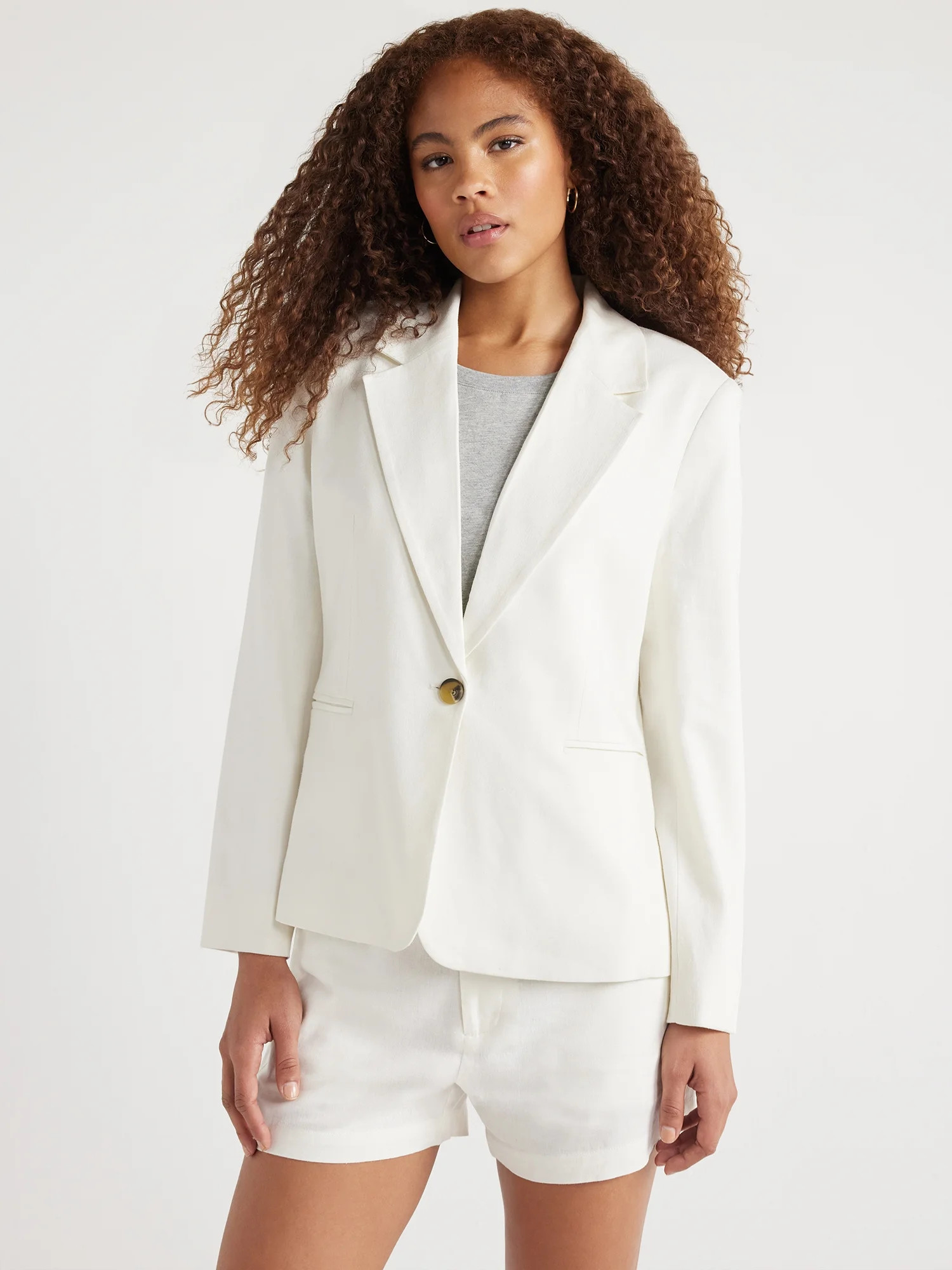 Free Assembly Women’s Single-Breasted Linen-Blend Blazer, Sizes XS-XXL | Walmart (US)