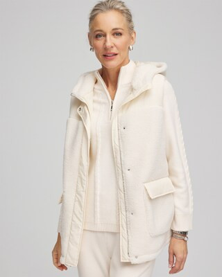 Women's Hooded Sherpa Vest in English Cream size Large | Chico's Zenergy | Chico's