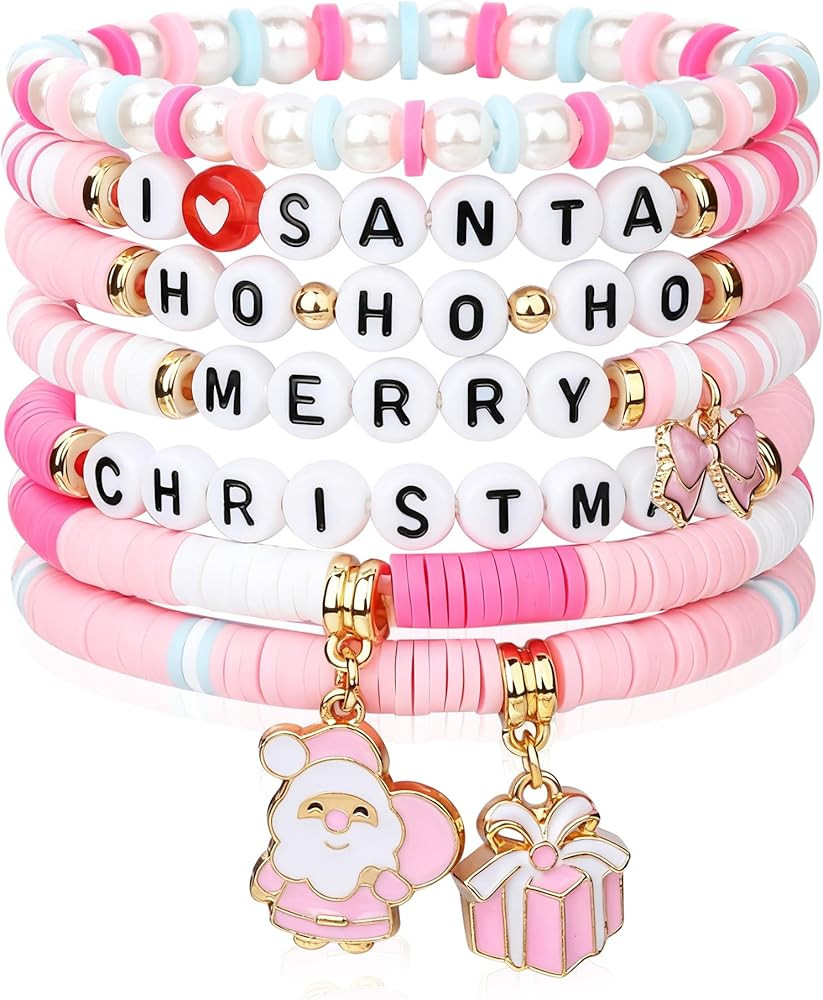 Pink Santa Christmas Bracelets Cute Bow Merry Christmas Accessories Outfits Holiday Jewelry Xmas ... | Amazon (US)