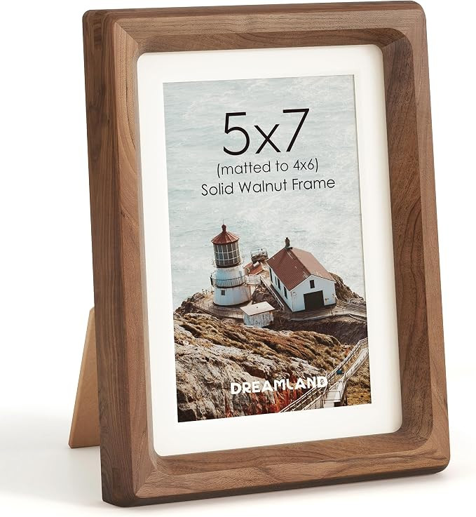 Dreamland 5x7 Picture Frame, USA-Sourced Walnut Wood Photo Frame with HD Tempered Glass, Wooden 5... | Amazon (US)