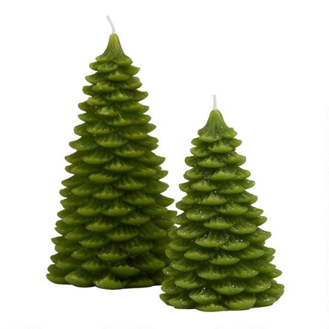Green Glittered Christmas Tree Candle | World Market