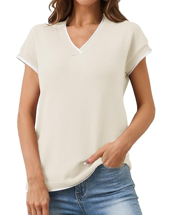 LUYAA Women Business Casual Sweater V Neck Summer Tops Lightweight Trendy Sweater Pullover Top Sw... | Amazon (US)