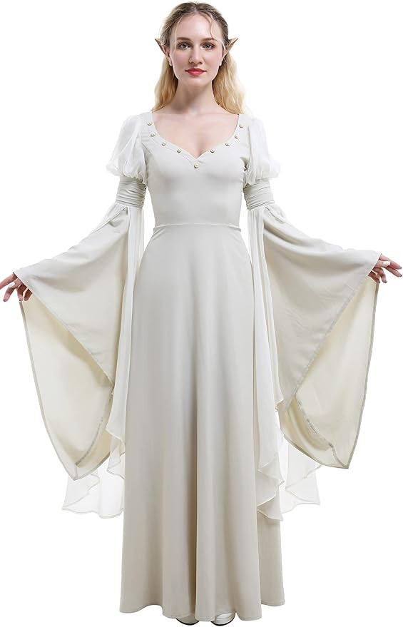 Women Renaissance Dress Bell Sleeves Medieval Dress Fairy Dress Fantasy Retro Medieval Costume | Amazon (US)