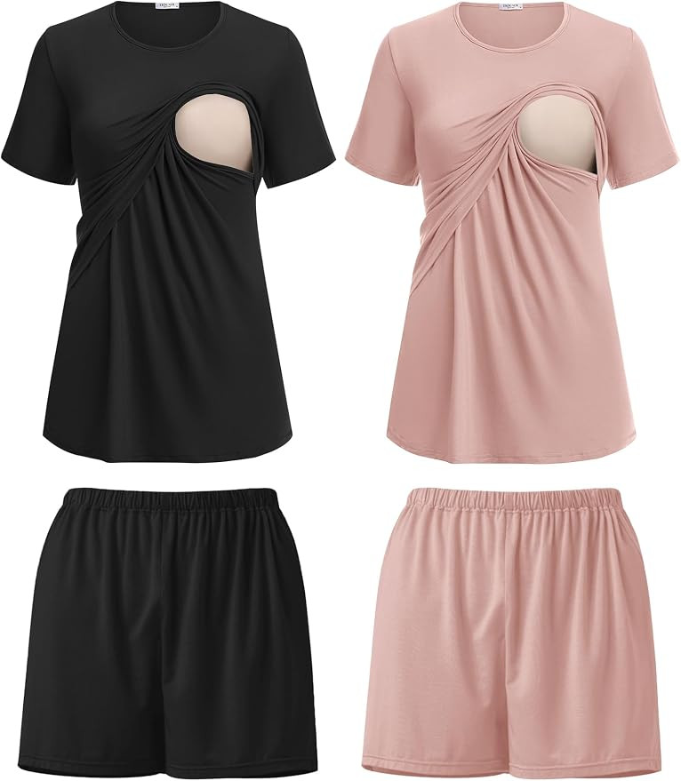 Ekouaer 2 Pack Women's Nursing Pajamas Set Double Layer Maternity Pjs Postpartum Loungewear Set B... | Amazon (US)