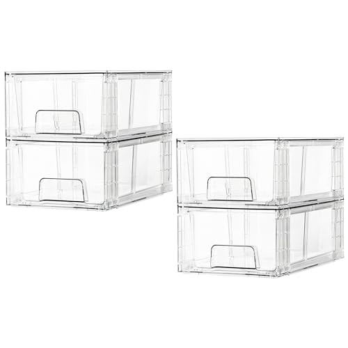 4 Pack Stackable Storage Drawers,Clear Acrylic Drawer Organizers with Handles, Easily Assemble for Fridge, Bathroom,Kitchen Undersink,Cabinet,Pantry organization and Storage | Amazon (US)