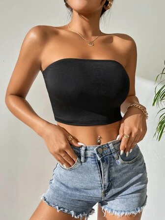 SHEIN PETITE Solid Crop Tube Top | SHEIN