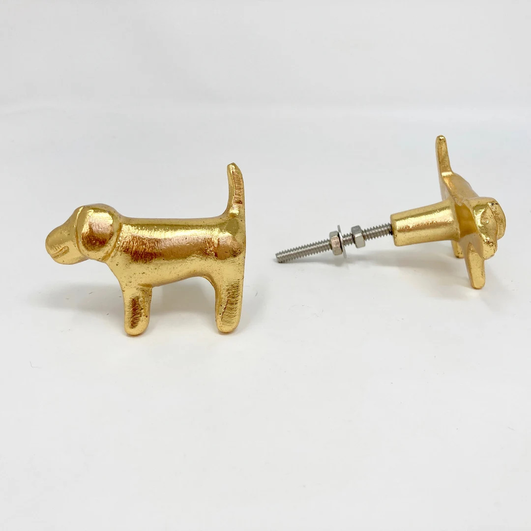 Dog Knob in Gold Drawer Pull Animal Knob Cabinet - Etsy | Etsy (US)