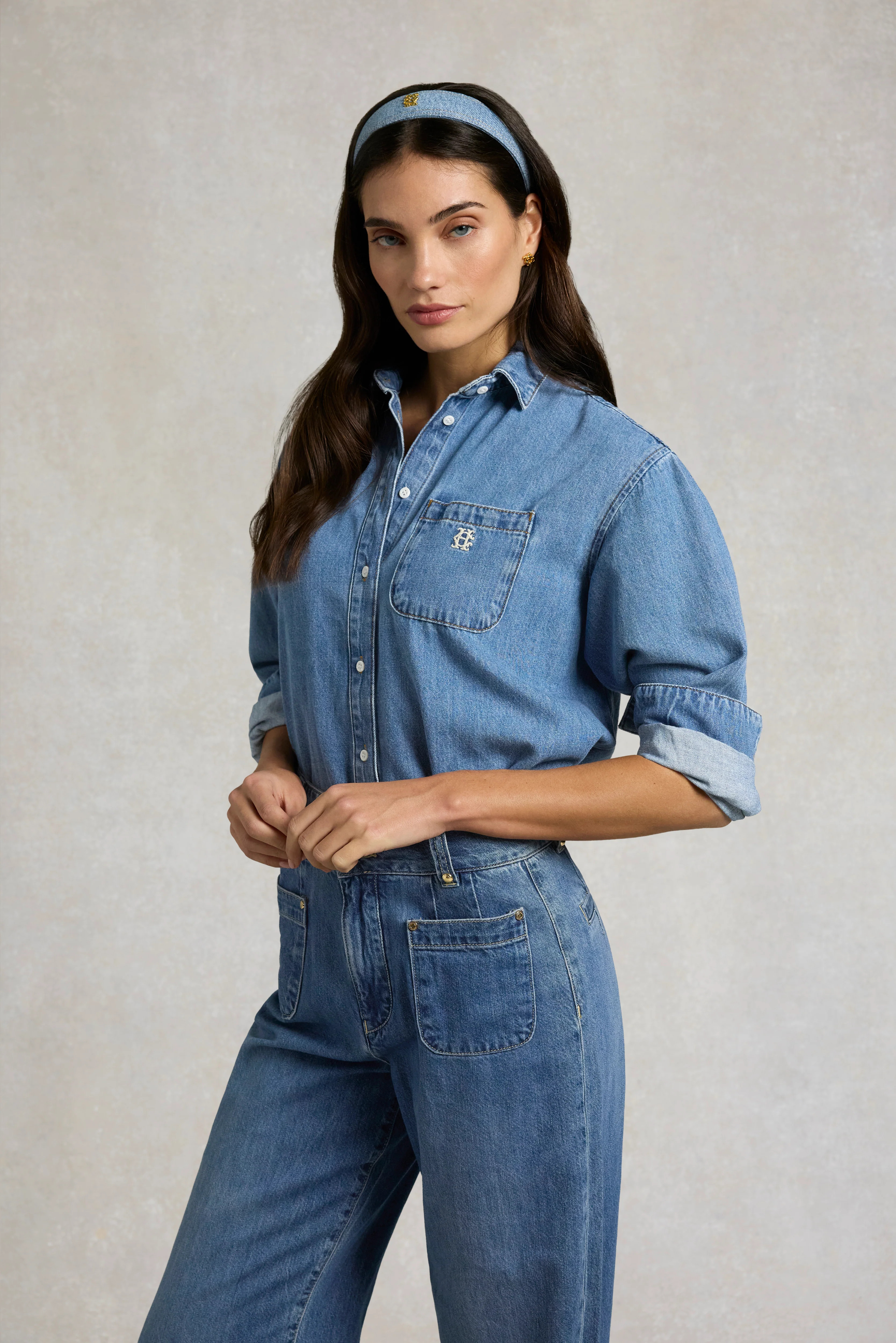 Cropped Denim Shirt (Mid Quartz Blue) | Holland Cooper