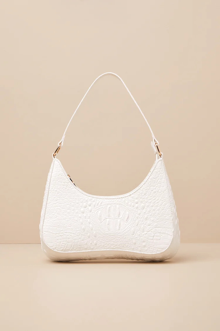 Tallie White Crocodile-Embossed Handbag | Lulus