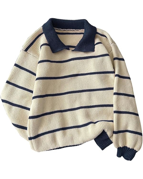 Floerns Women's Striped Preppy Sweaters Long Sleeve Collared Knit Lightweight Pullovers | Amazon (US)