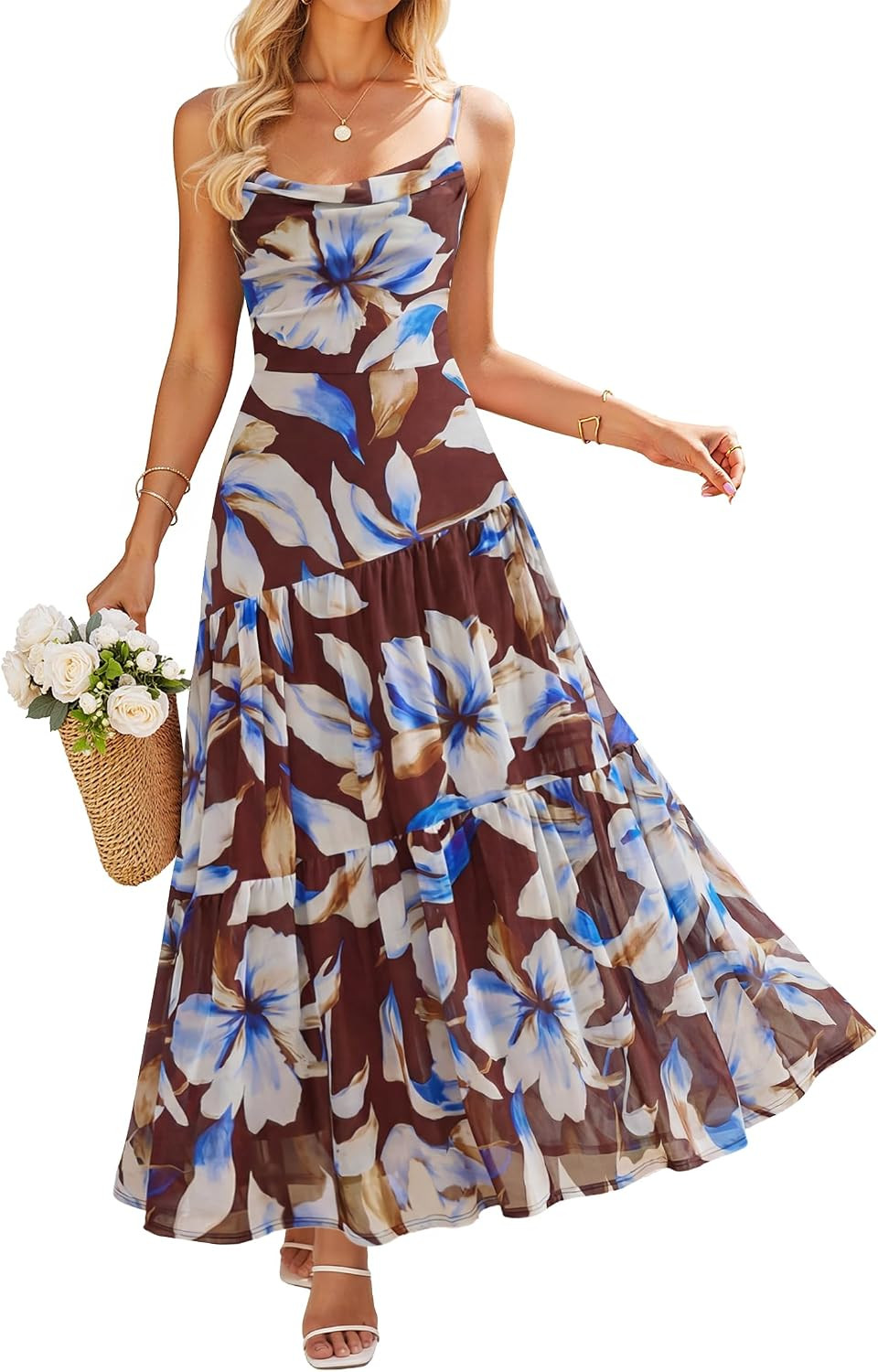 ZESICA Women's Summer Mesh Floral Sleeveless Wedding Guest Dress | Amazon (US)