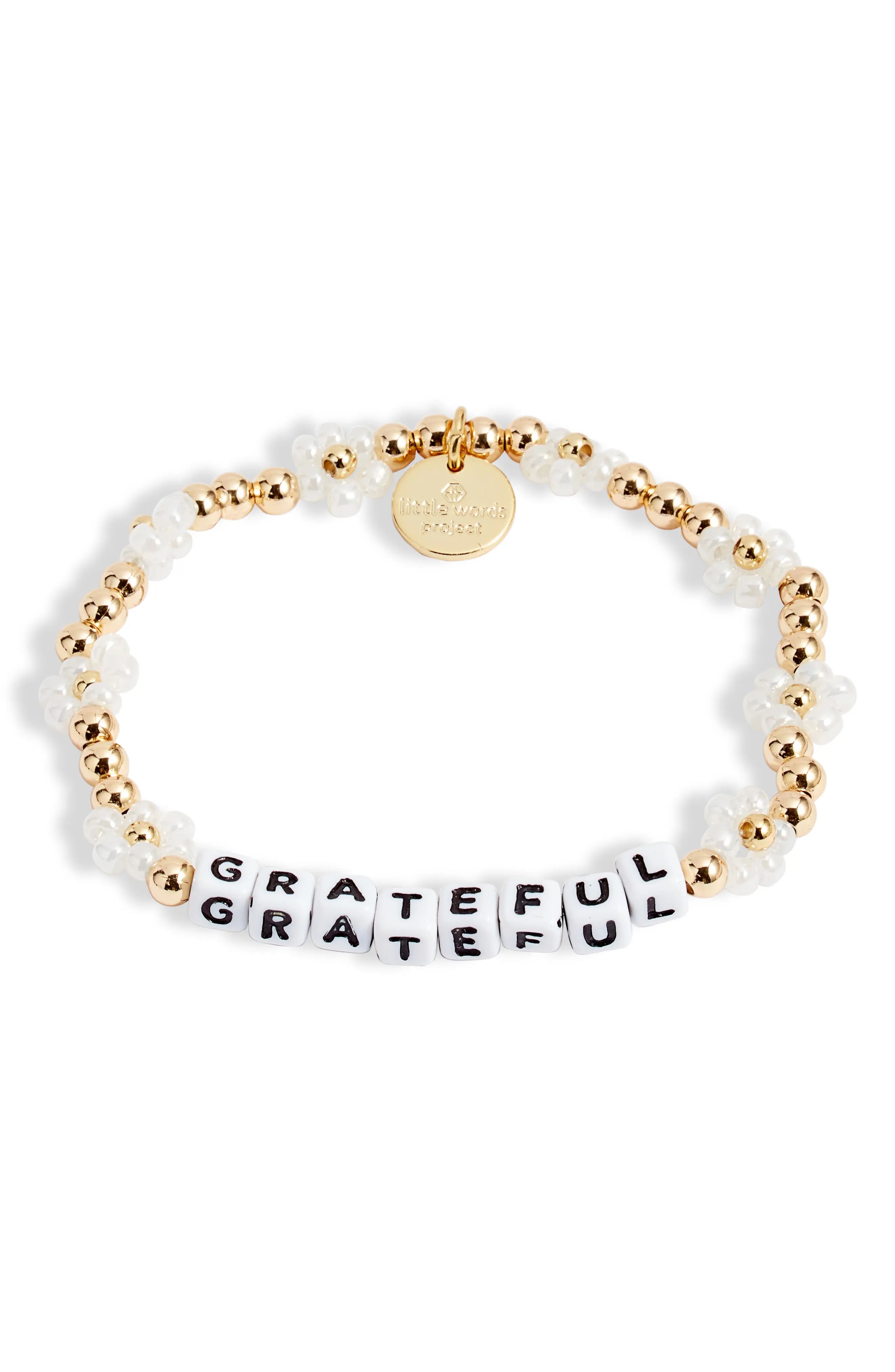 Little Words Project Grateful Flower Beaded Stretch Bracelet, Size Small in White at Nordstrom | Nordstrom