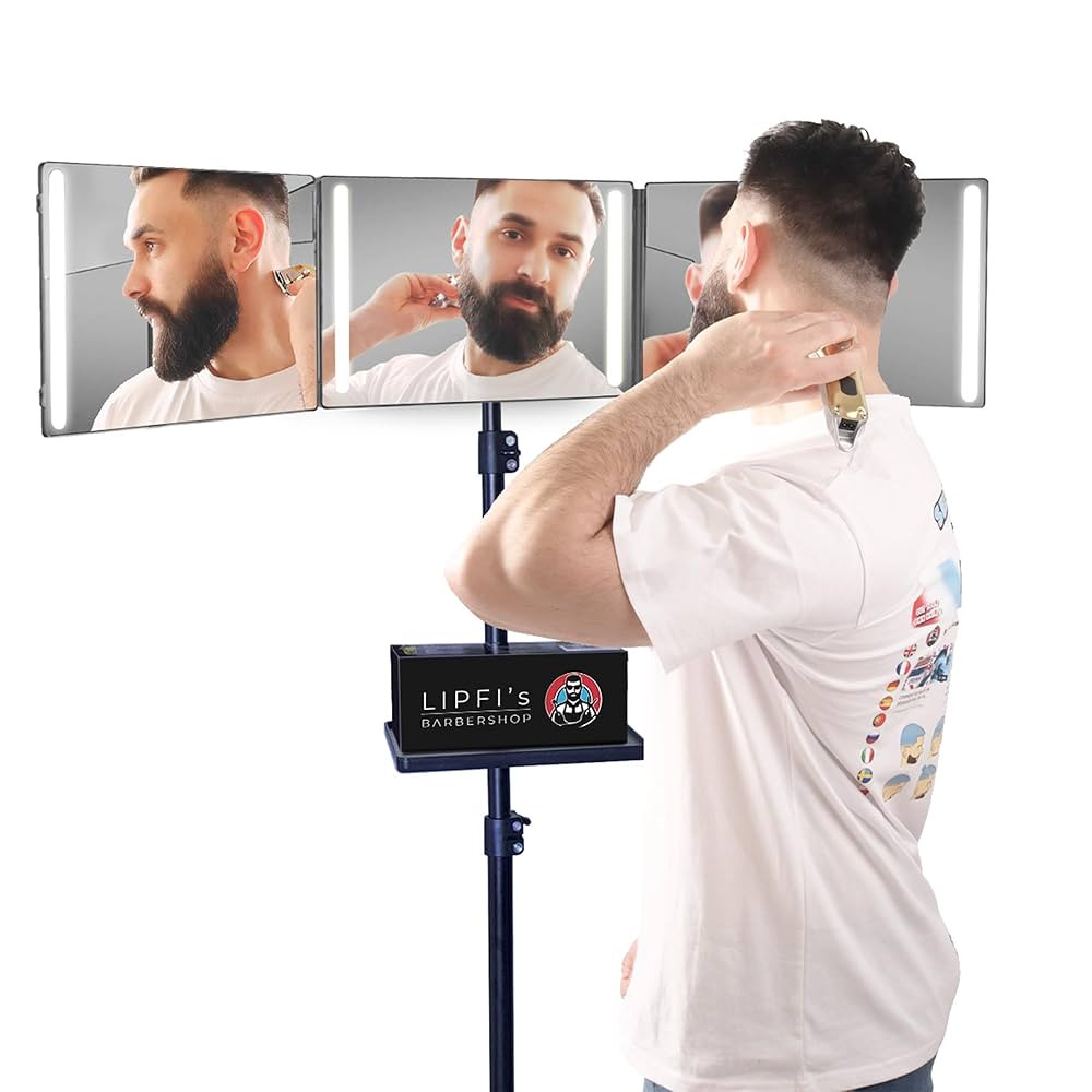 LIPFISBARBERSHOP.COM 360° Mirror with Tripod, 3-Way Mirro for Self Hair Cutting, Includes Crysta... | Amazon (US)