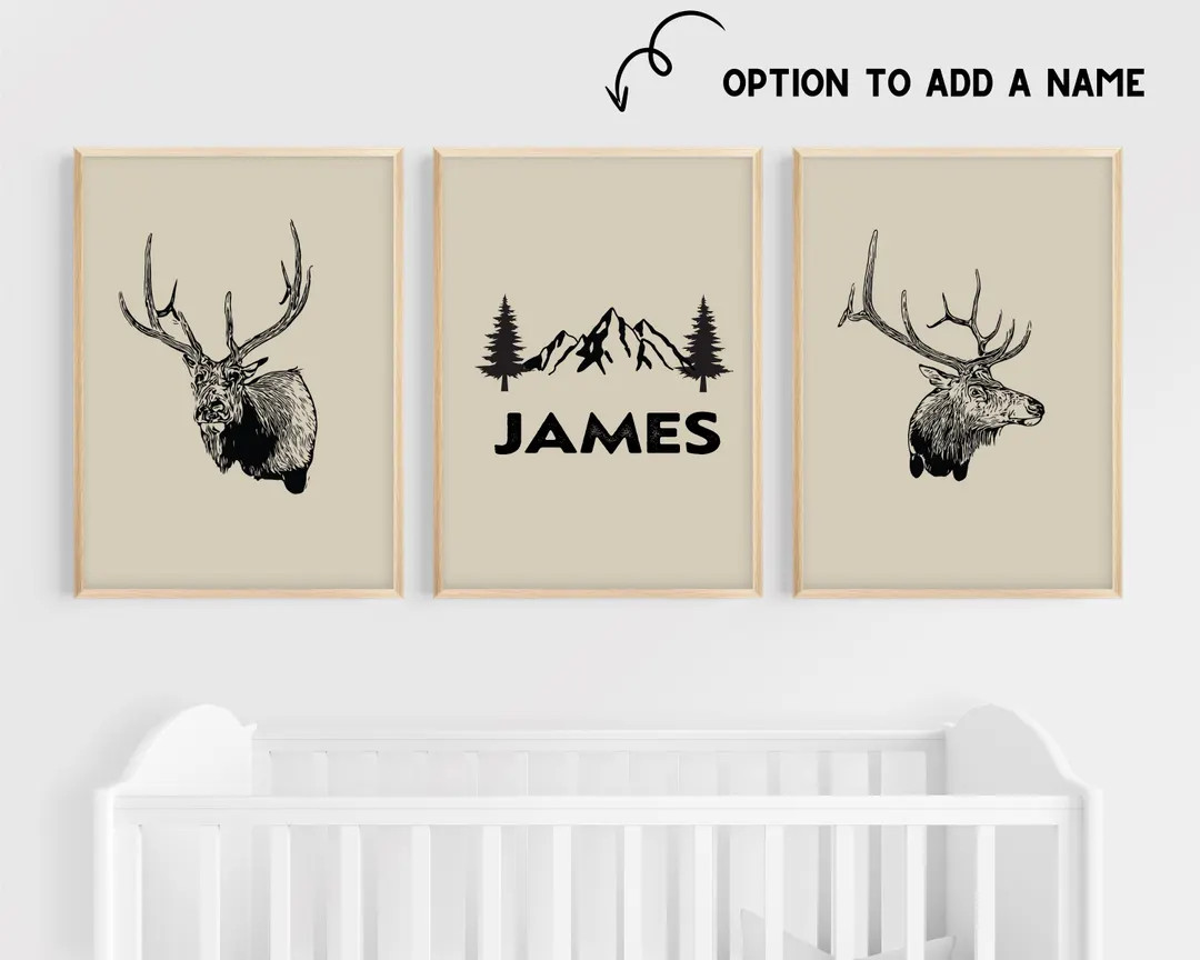 Wall Art Boy Nursery Decor Hunting Theme Forest Animal Nursery Elk Wall Hanging Boy Room Digital ... | Etsy (US)