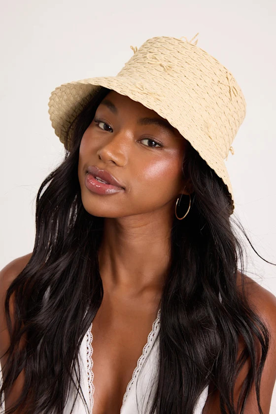 Rosie Beige Woven Bow Bucket Hat | Lulus
