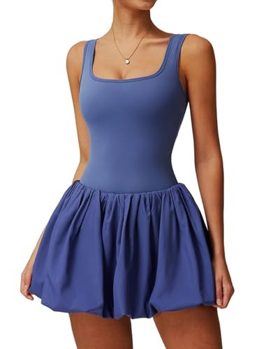 Women's Tennis Dress Backless Sleeveless Yoga Athletic Square Neck Mini Golf With Built-in Bras & Shorts Sports Active Exercise Workout Pockets Dark Blue L | Amazon (US)