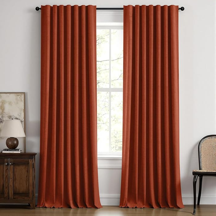 MIULEE Fall 100% Blackout Linen Curtains 42 x 96 Inch Burnt Orange 2 Panels | Amazon (US)