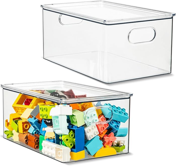 Plastic Clear Stackable Storage Bins with Lids. Great for Pantry or Kitchen Organization. Fridge ... | Amazon (US)