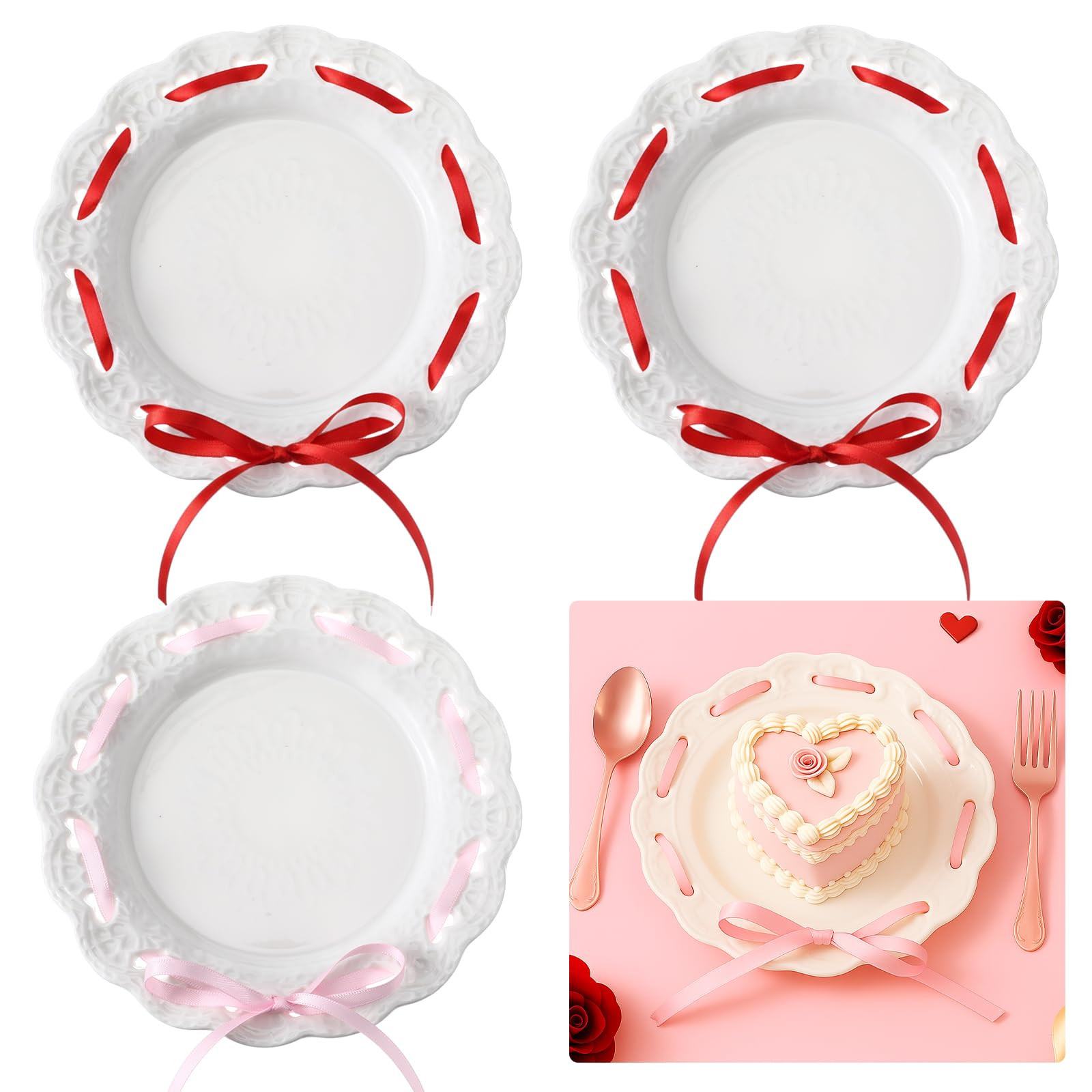 4 Pack Valentine's Day Heart Ceramic Plate 6 Inch White Porcelain Dessert Salad Plate Love Heart ... | Amazon (US)