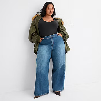 new!Ashley Graham Slouchy Womens Plus High Rise Wide Leg Jean | JCPenney