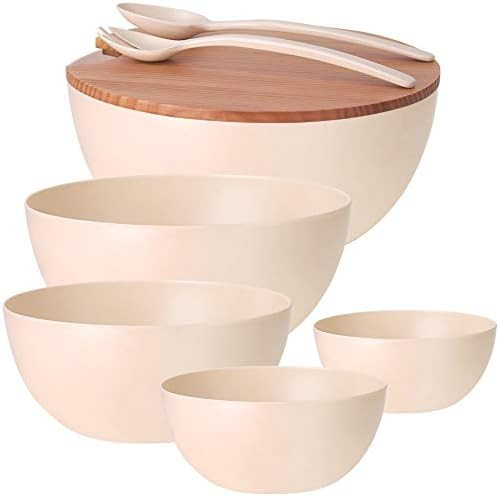 8PCS Large Salad Bowl Set（6 Quart）with Lid and Servers, Extra Large Serving Bowl Set, Mixing ... | Amazon (US)