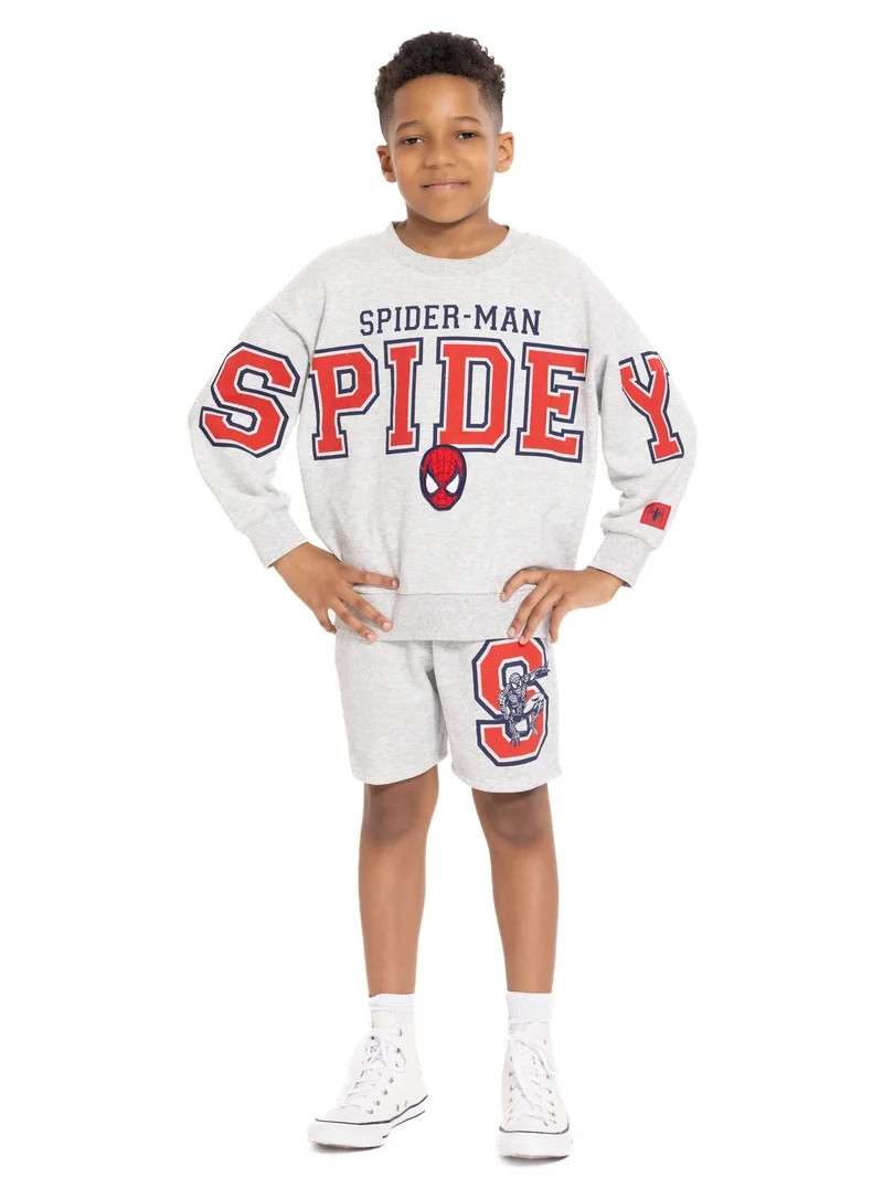 Spider-Man Boys Long Sleeve Graphic Crewneck Sweatshirt with Matching Short, 2-Piece Set, Sizes 4... | Walmart (US)