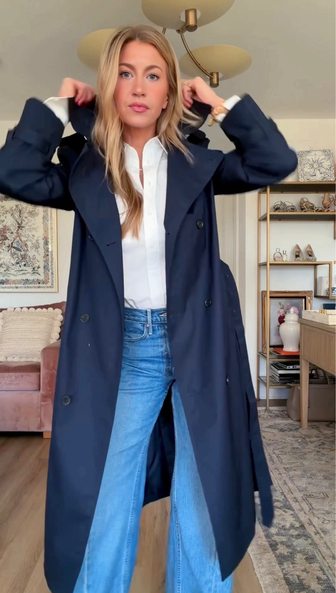 My favorite trench in navy blue! 
Runs TTS, wearing size small